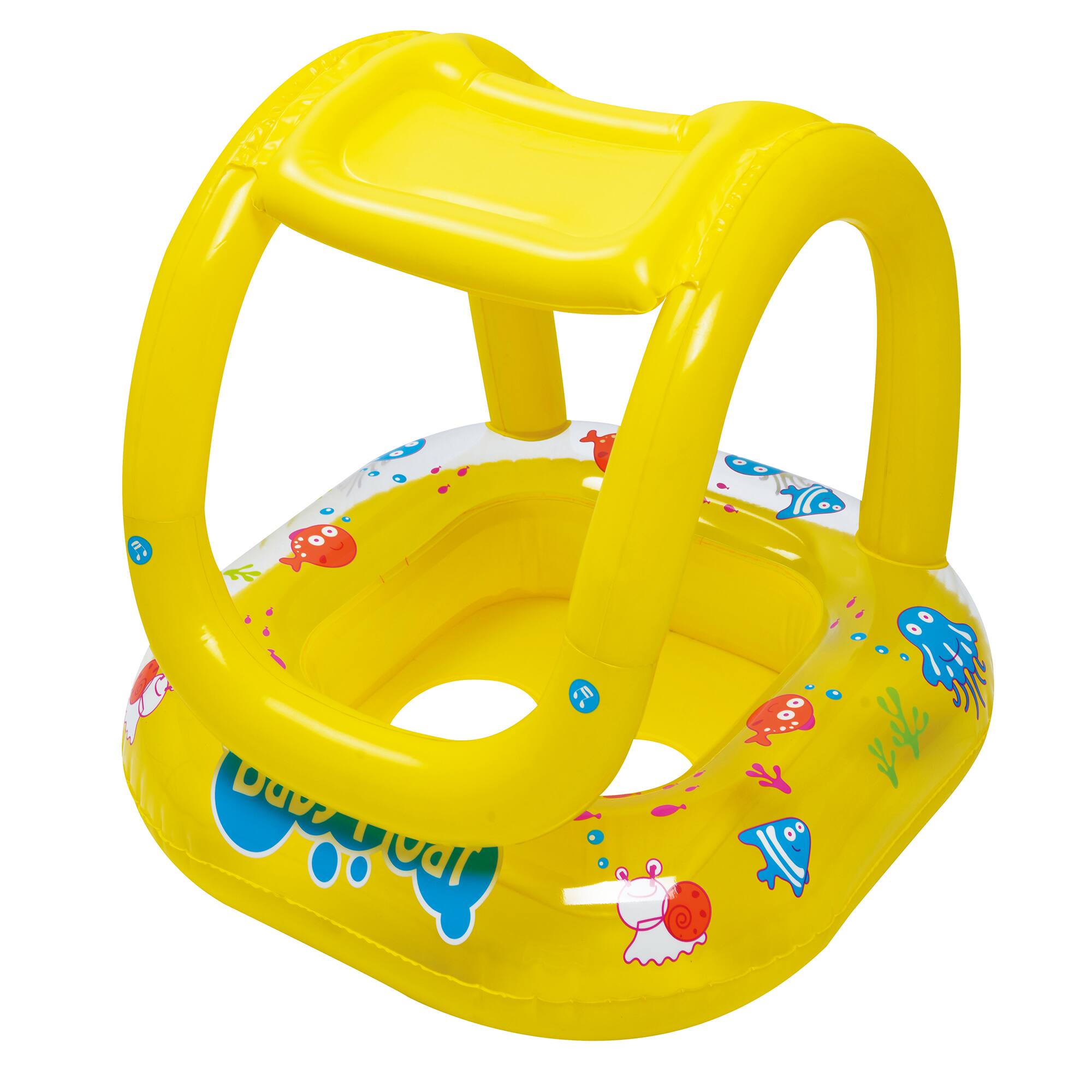 Pool Central® 29" Yellow Inflatable Sea Life Baby Swimming Pool Boat Float with Sunshade